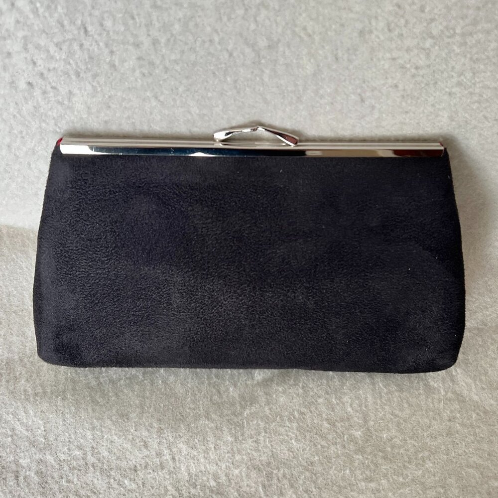 EUC - Emerald Valley Suede Cloth Clutch Handbag - Black with Silver Frame